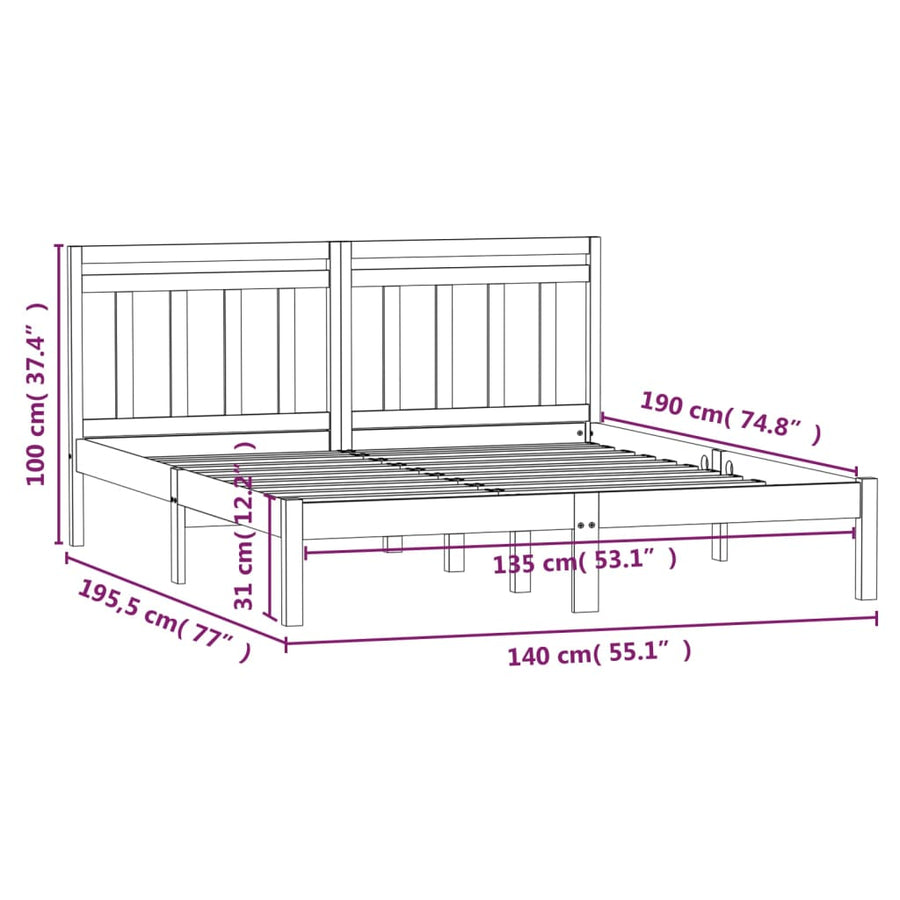 Bedframe Massief Hout 135 x 190 cm Wit