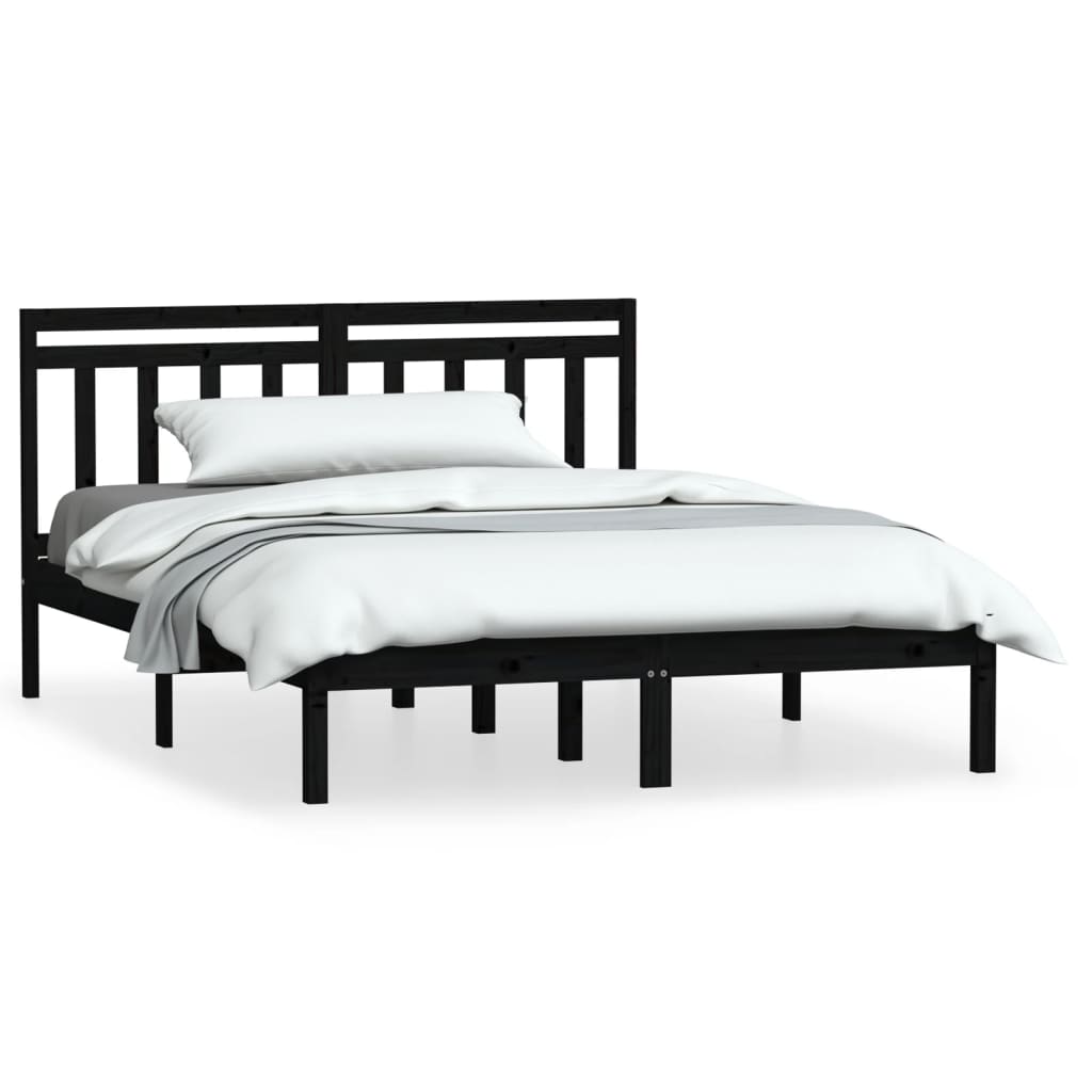 Bedframe Massief Grenenhout 140 x 190 cm Zwart
