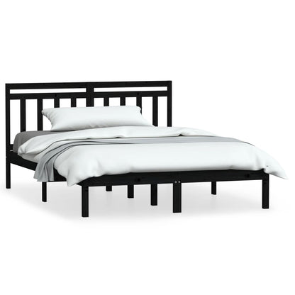Bedframe Massief Grenenhout 140 x 190 cm Zwart