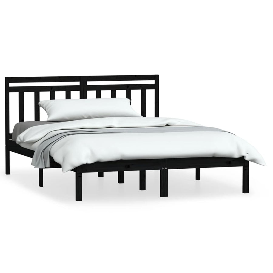 Bedframe Massief Grenenhout 140 x 190 cm Zwart
