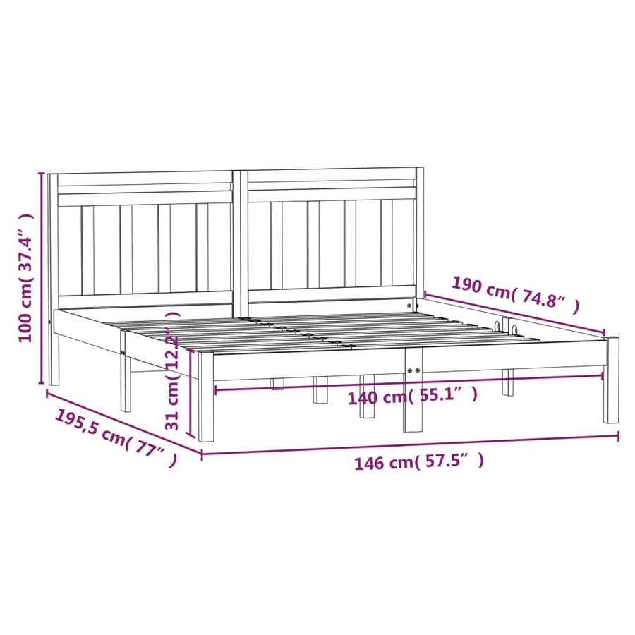 Bedframe Massief Grenenhout 140 x 190 cm Zwart