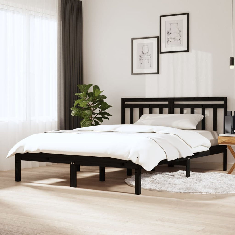 Bedframe Massief Grenenhout 140 x 190 cm Zwart