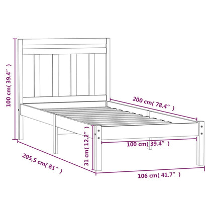 Bedframe Massief Grenenhout 100 x 200 cm Wit