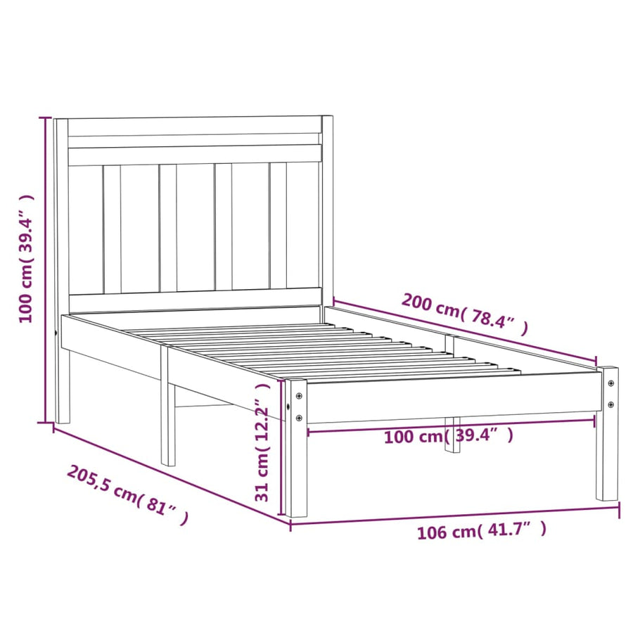 Bedframe Massief Grenenhout 100 x 200 cm Wit