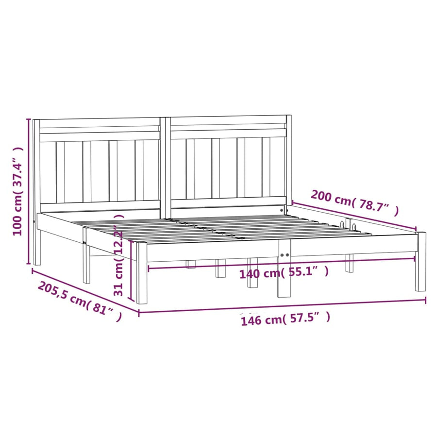 Bedframe Massief Grenenhout 140 x 200 cm Wit