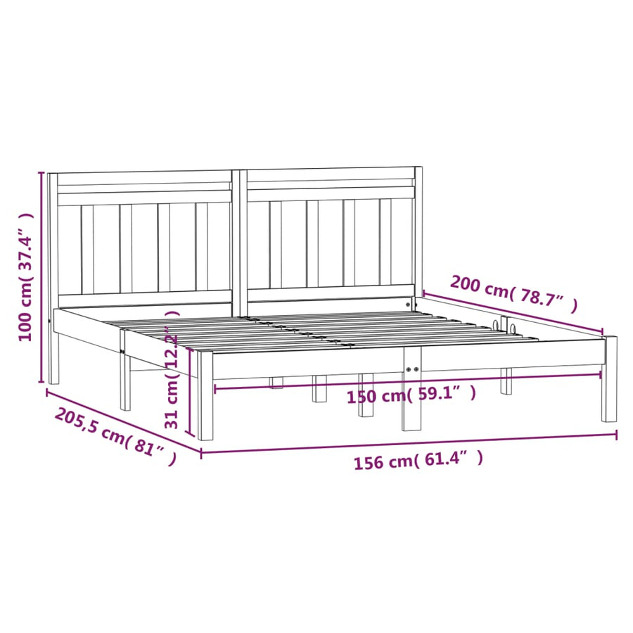Bedframe Massief Hout 5Ft King Size 150 x 200 cm Naturel