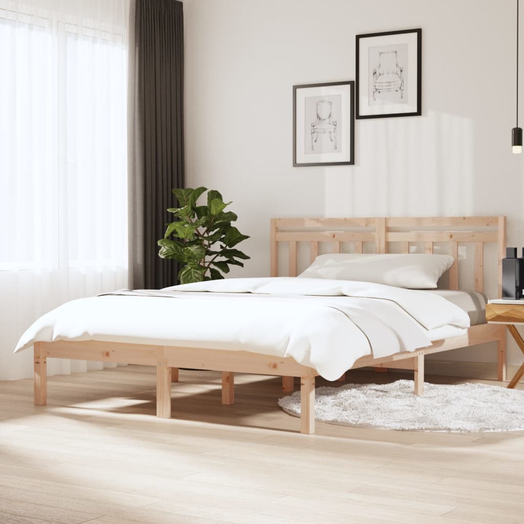 Bedframe Massief Hout 5Ft King Size 150 x 200 cm Naturel