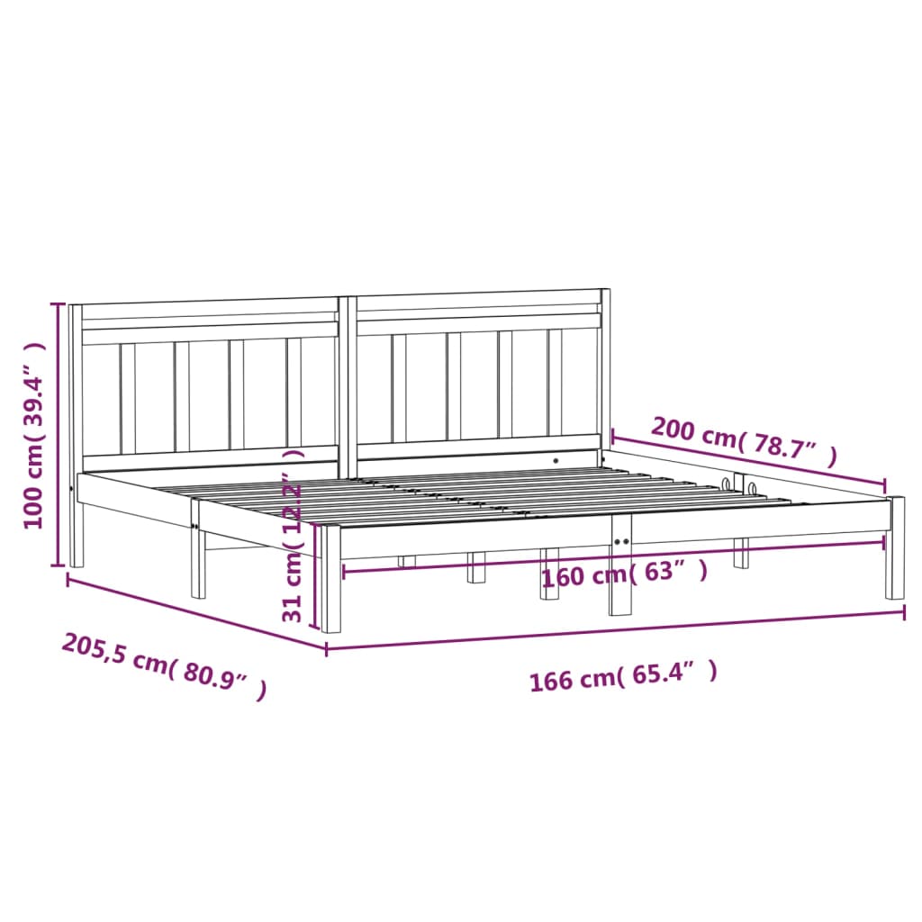 Bedframe Massief Grenenhout 160 x 200 cm Naturel