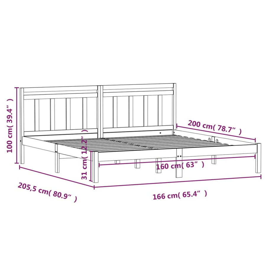 Bedframe Massief Grenenhout 160 x 200 cm Naturel