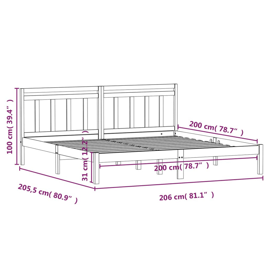 Bedframe Massief Grenenhout 200 x 200 cm Grijs