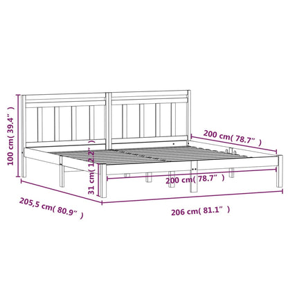Bedframe Massief Grenenhout 200 x 200 cm Zwart