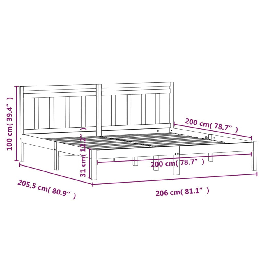 Bedframe Massief Grenenhout 200 x 200 cm Zwart