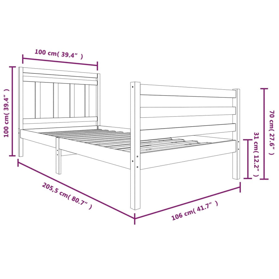 Bedframe Massief Hout 100 x 200 cm Naturel