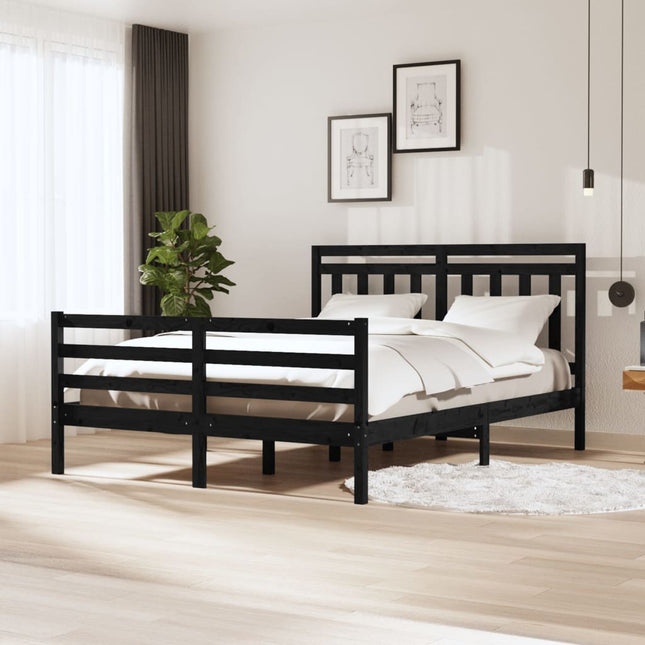 Bedframe massief hout zwart 160x200 cm 160 x 200 cm Zwart