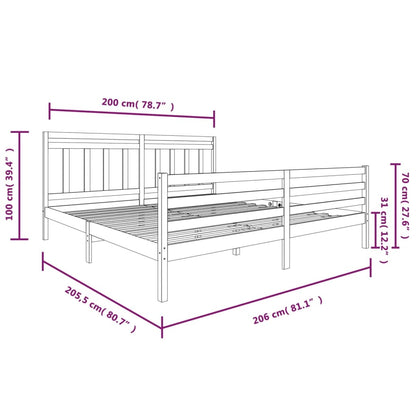 Bedframe Massief Hout 200 x 200 cm Grijs
