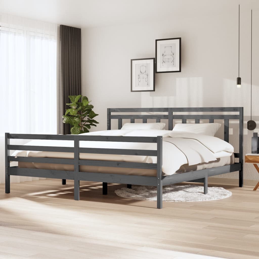 Bedframe Massief Hout 200 x 200 cm Grijs