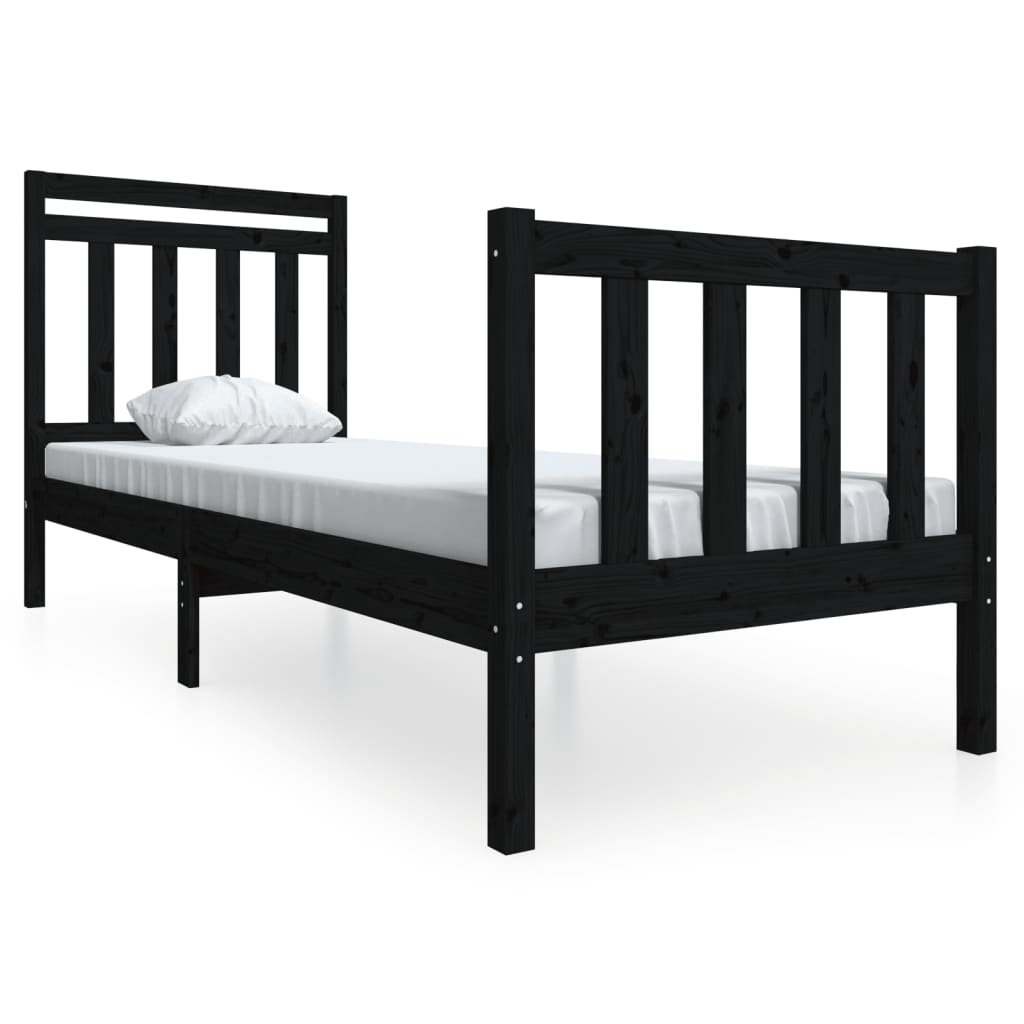 Bedframe massief hout zwart 75x190 cm 2FT6 Small Single 75 x 190 cm Zwart