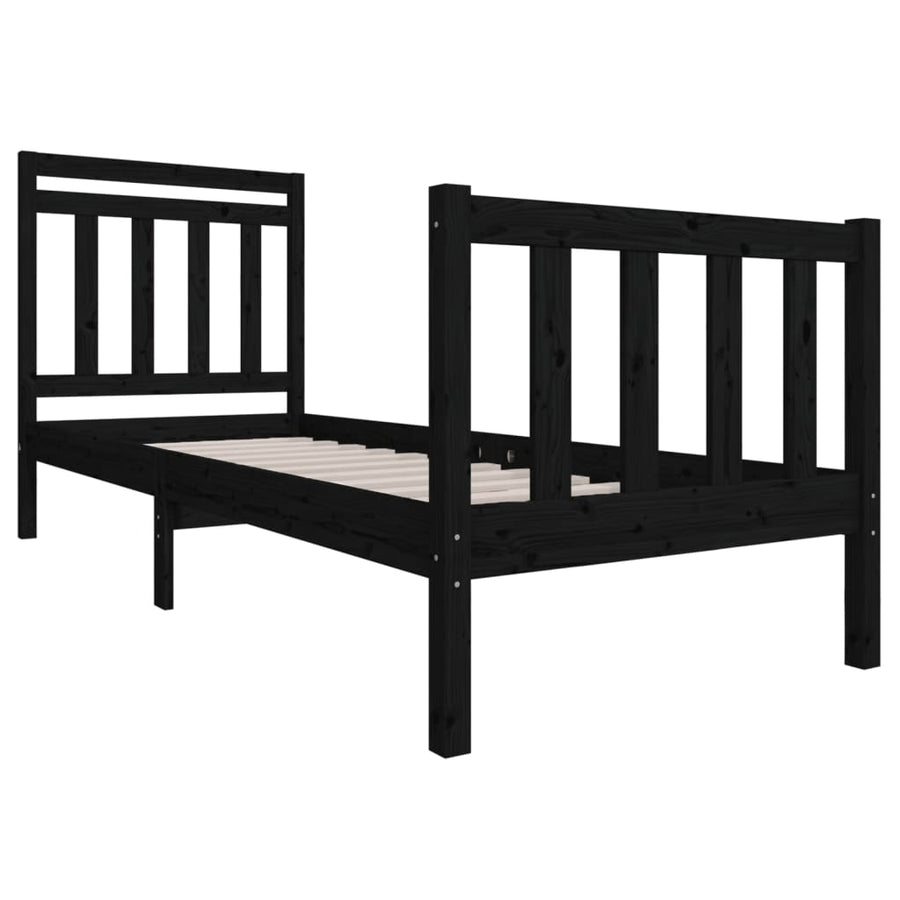 Bedframe massief hout zwart 75x190 cm 2FT6 Small Single 75 x 190 cm Zwart