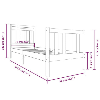 Bedframe massief hout zwart 75x190 cm 2FT6 Small Single 75 x 190 cm Zwart