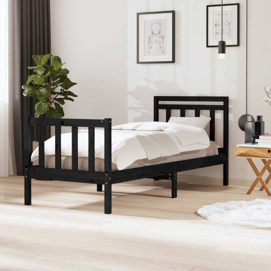 Bedframe massief hout zwart 75x190 cm 2FT6 Small Single 75 x 190 cm Zwart