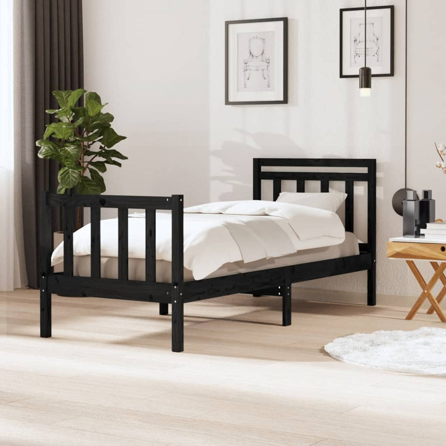 Bedframe massief hout zwart 75x190 cm 2FT6 Small Single 75 x 190 cm Zwart