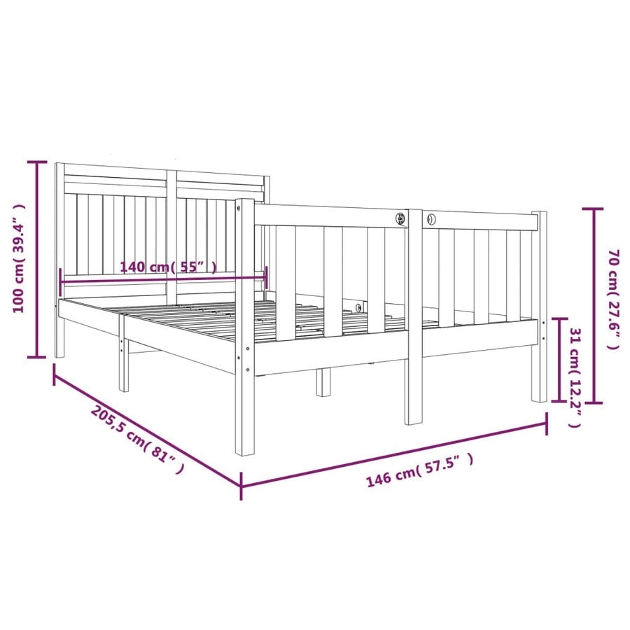 Bedframe Massief Hout 140 x 200 cm Naturel