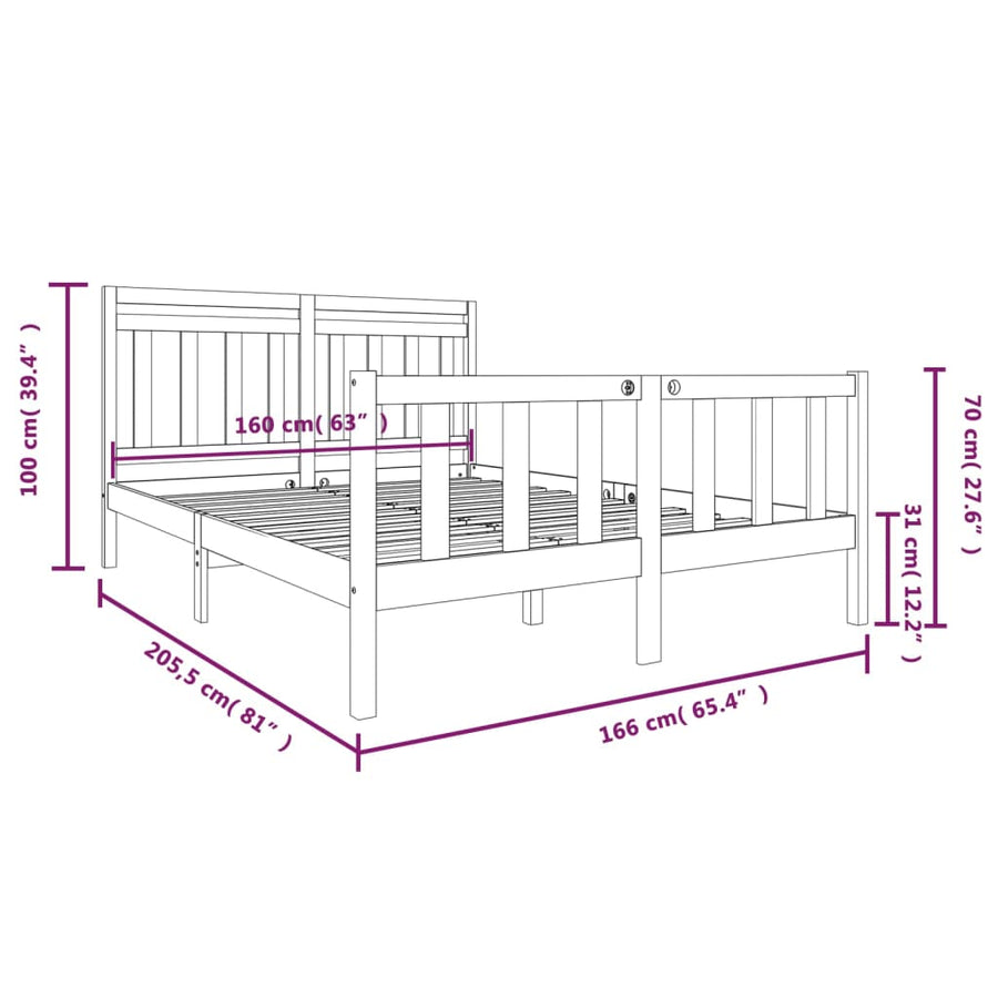 Bedframe Massief Hout 160 x 200 cm Naturel