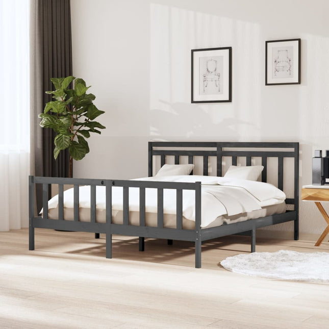 Bedframe Massief Hout 160 x 200 cm Grijs