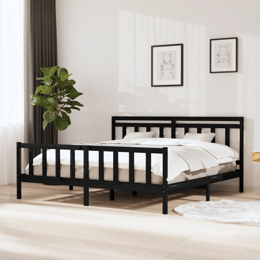 Bedframe Massief Hout 200 x 200 cm Zwart