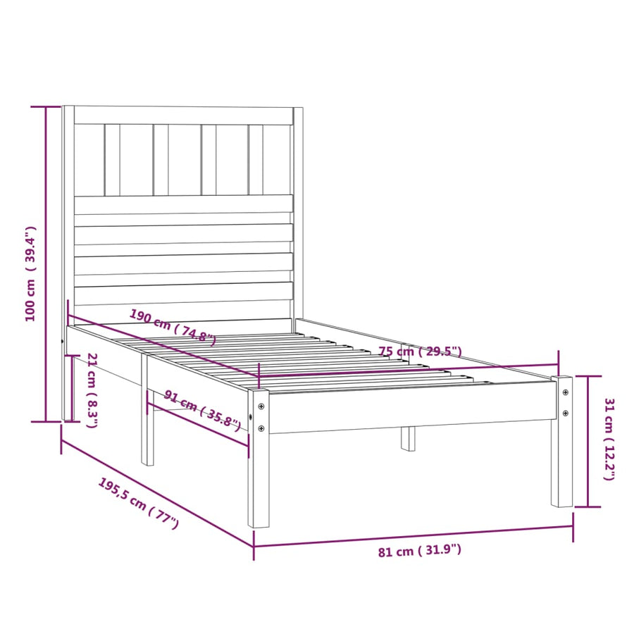 Bedframe massief grenenhout 75x190 cm 75 x 190 cm Naturel