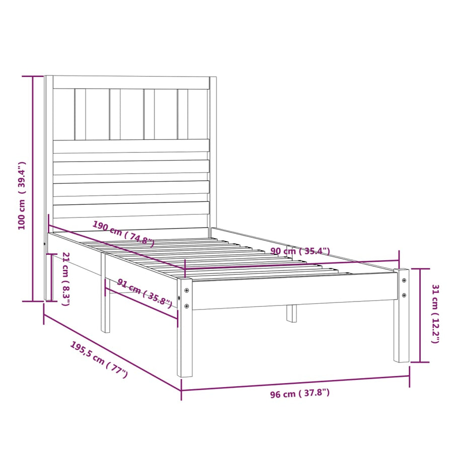 Bedframe Massief Grenenhout 90X190 C 90 x 190 cm Naturel
