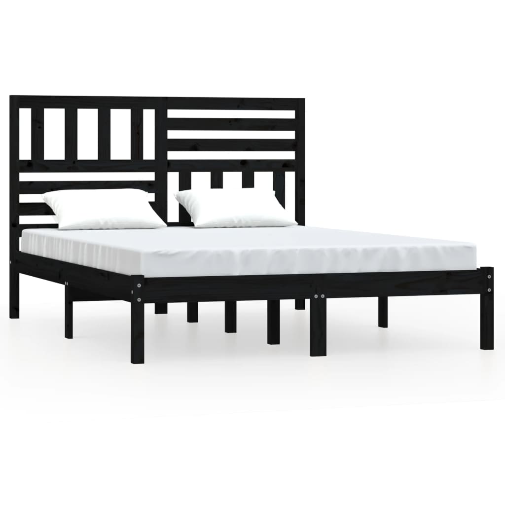 Bedframe massief grenenhout zwart 140x190 cm 140 x 190 cm Zwart