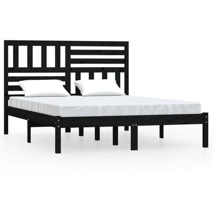Bedframe massief grenenhout zwart 140x190 cm 140 x 190 cm Zwart