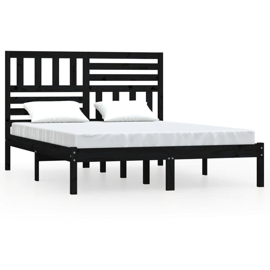 Bedframe massief grenenhout zwart 140x190 cm 140 x 190 cm Zwart