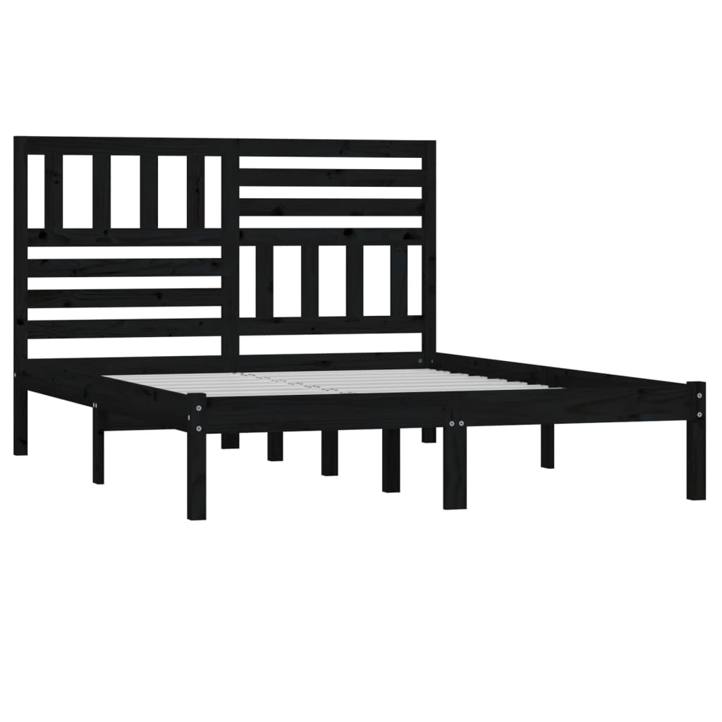 Bedframe massief grenenhout zwart 140x190 cm 140 x 190 cm Zwart