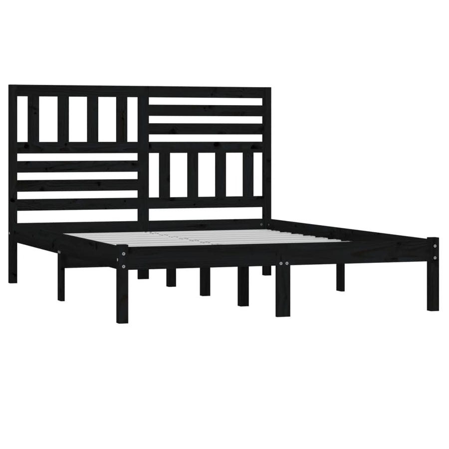 Bedframe massief grenenhout zwart 140x190 cm 140 x 190 cm Zwart