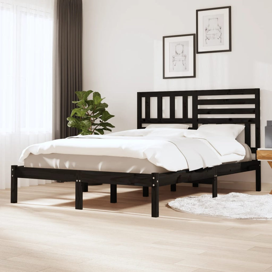 Bedframe massief grenenhout zwart 140x190 cm 140 x 190 cm Zwart