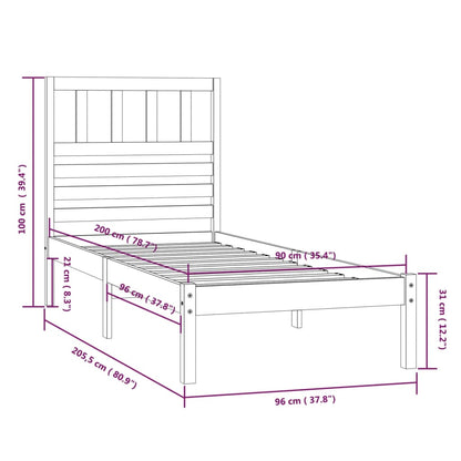 Bedframe Massief Grenenhout 90 x 200 cm Naturel