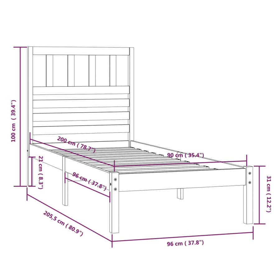 Bedframe Massief Grenenhout 90 x 200 cm Naturel