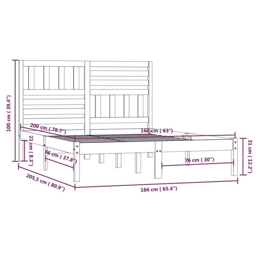 Bedframe Massief Grenenhout 160 x 200 cm Wit