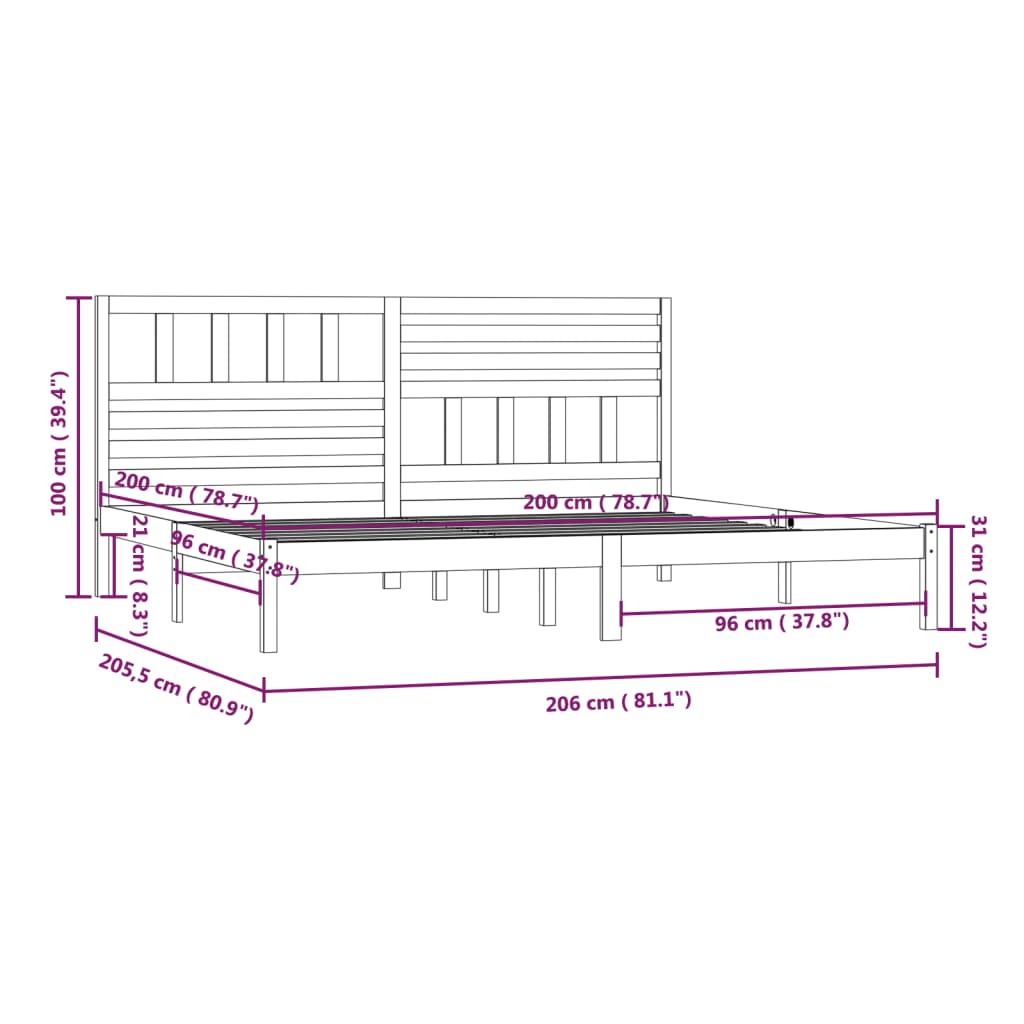Bedframe Massief Grenenhout 200 x 200 cm Honingbruin