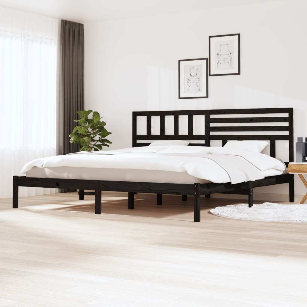 Bedframe massief grenenhout zwart 200x200 cm 200 x 200 cm Zwart