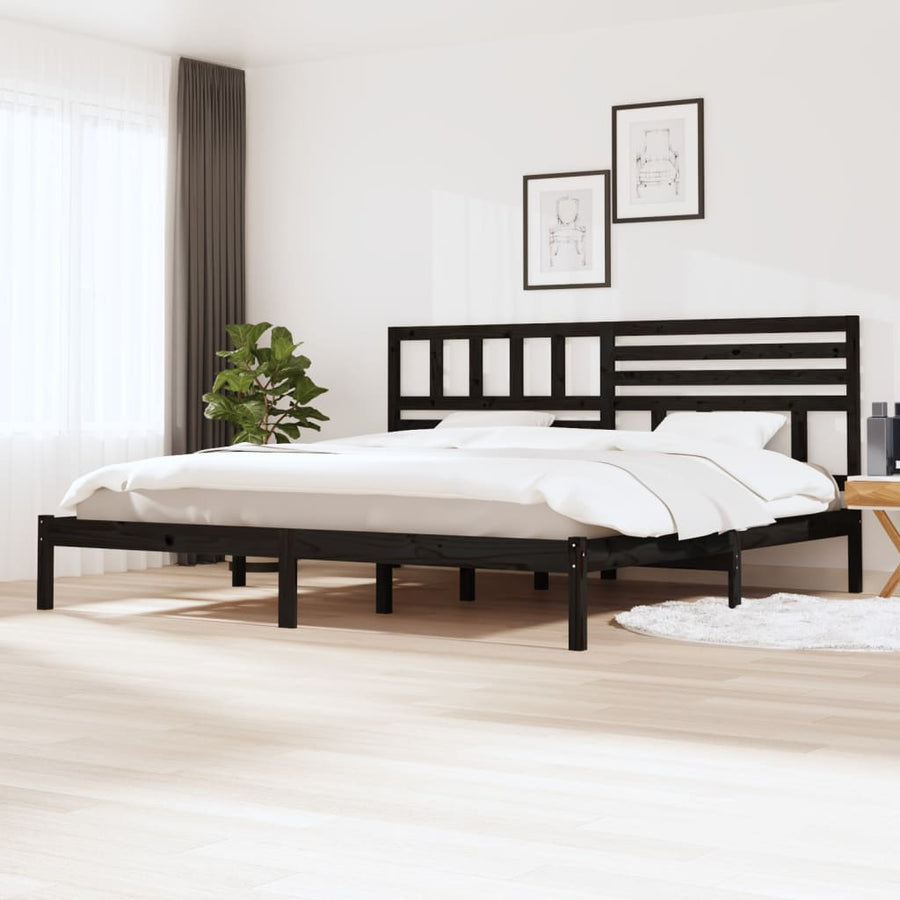 Bedframe massief grenenhout zwart 200x200 cm 200 x 200 cm Zwart