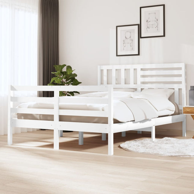 Bedframe massief hout wit 140x190 cm 140 x 190 cm Wit