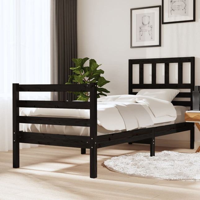 Bedframe massief hout zwart 100x200 cm 100 x 200 cm Zwart