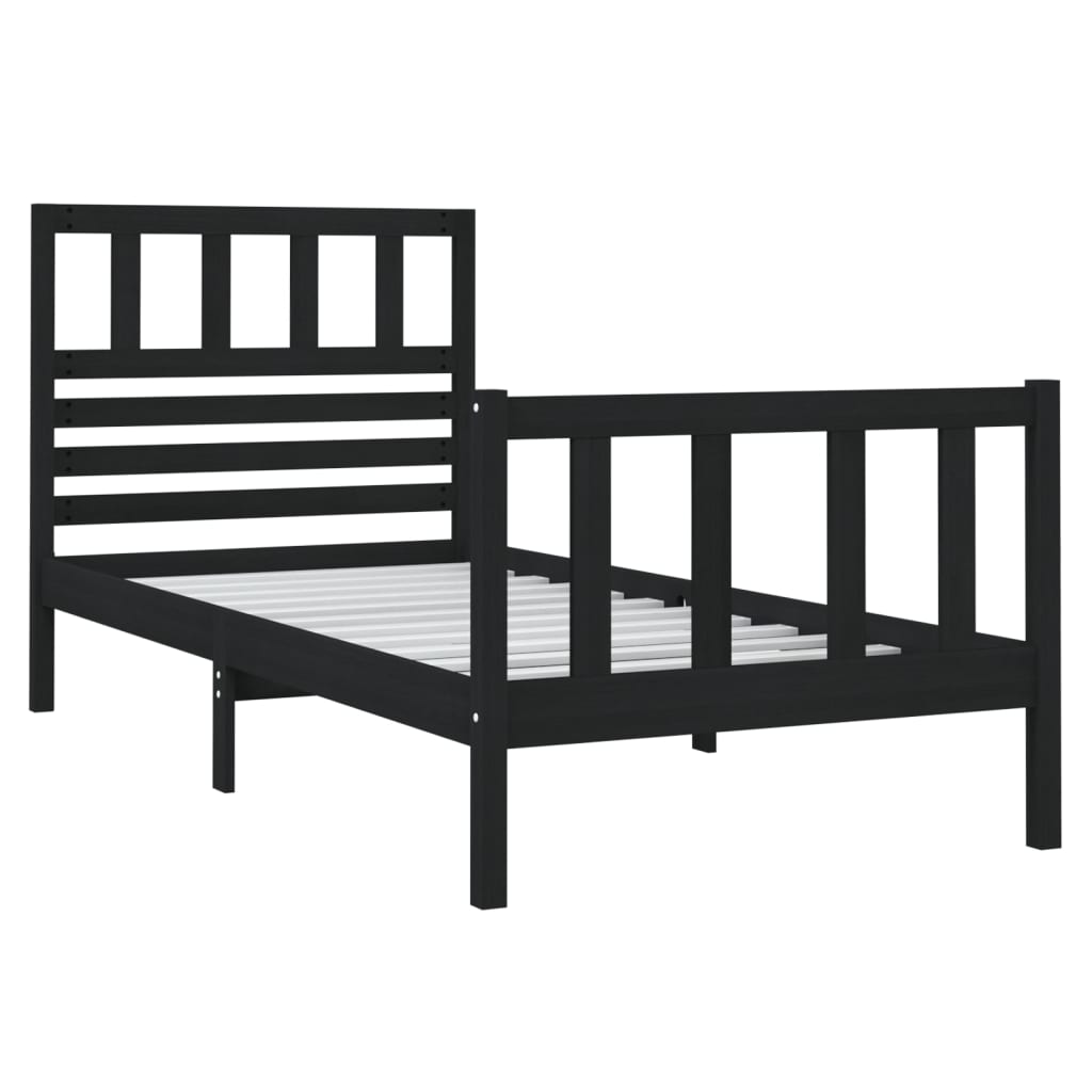 Bedframe massief hout zwart 75x190 cm 2FT6 small single 75 x 190 cm Zwart
