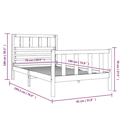 Bedframe massief hout zwart 75x190 cm 2FT6 small single 75 x 190 cm Zwart