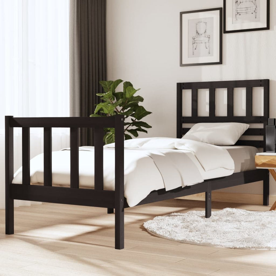 Bedframe massief hout zwart 75x190 cm 2FT6 small single 75 x 190 cm Zwart