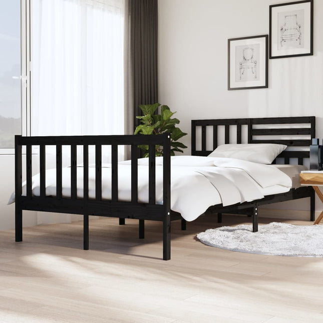 Bedframe massief hout zwart 120x200 cm 120 x 200 cm Zwart