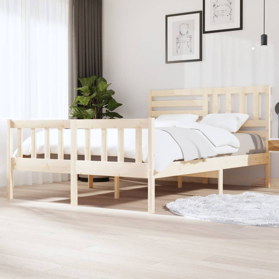 Bedframe Massief Hout 140 x 200 cm Naturel
